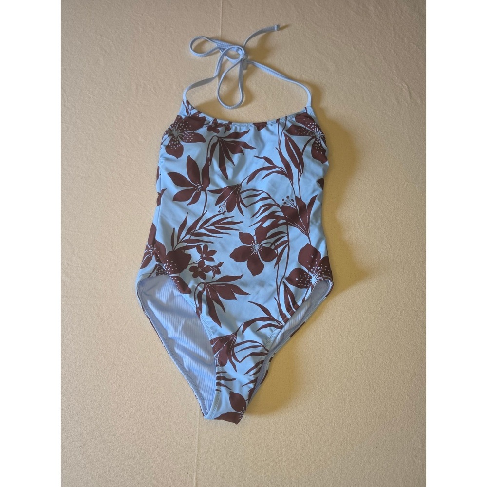 Shade & Shore Reversible Halter One Piece Swimsuit Blue Large NWT‎